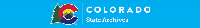 Colorado State Archives Logo Banner with a cyan background.