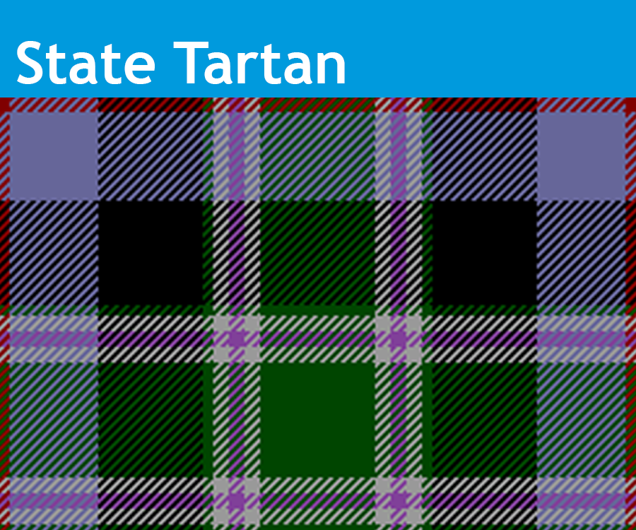 Image showing the State of Colorado State Tartan with the pattern/sett consists of primary blocks of forest green and cerulean blue separated by broad dividing bands of black with the forest green checks.