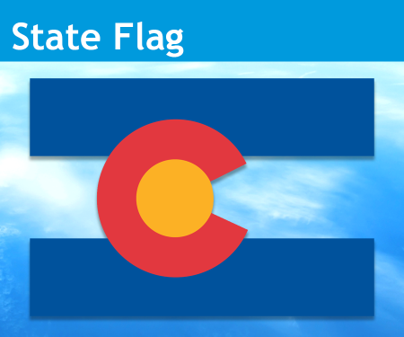 An image of the Colorado State Flag with a sky and cloud background.