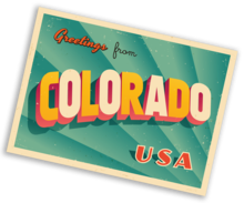 An illustration representing a Greetings Colorado Old Postcard that says Greetings from Colorado USA.